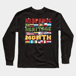 Hispanic Heritage Month Latino Countries Flag Retro Groovy Long Sleeve T-Shirt